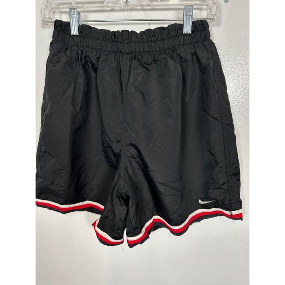 Vintage Nike Medium Basketball Shorts Gym Red Swoosh Black Logo Pull On Mens - Picture 9 of 11